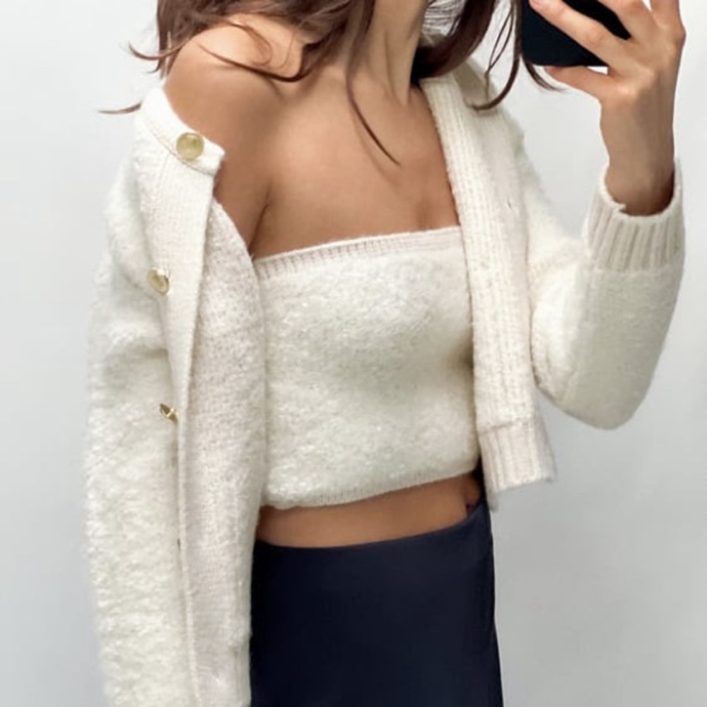 NWT Zara Bouclé Knit Bandeau Top